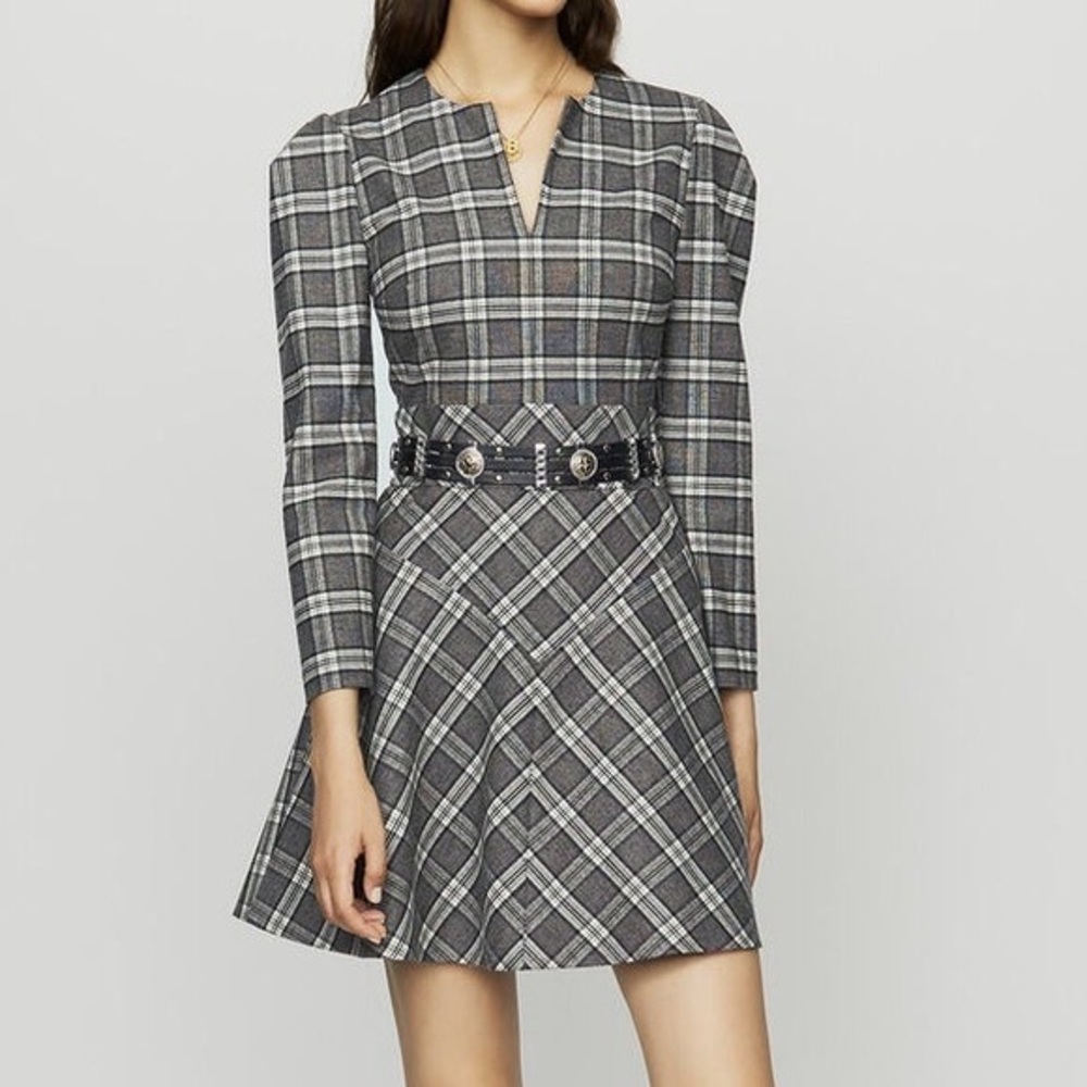 Maje Rity Checked Wool-blend Dress